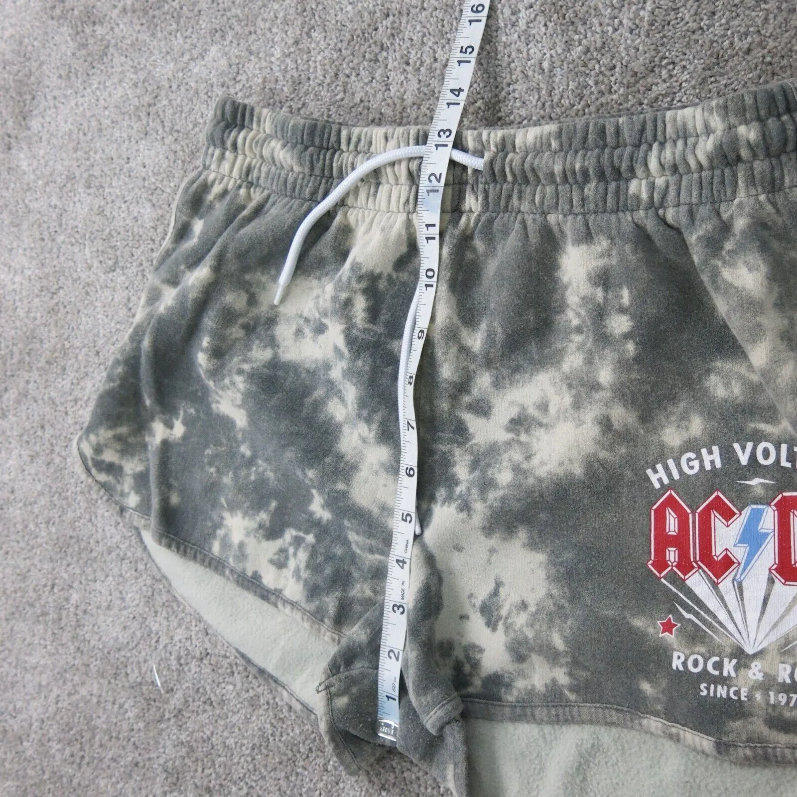 AC DC Womens Athletic Shorts Drawstring Running Training Tie Die Gray Size XL