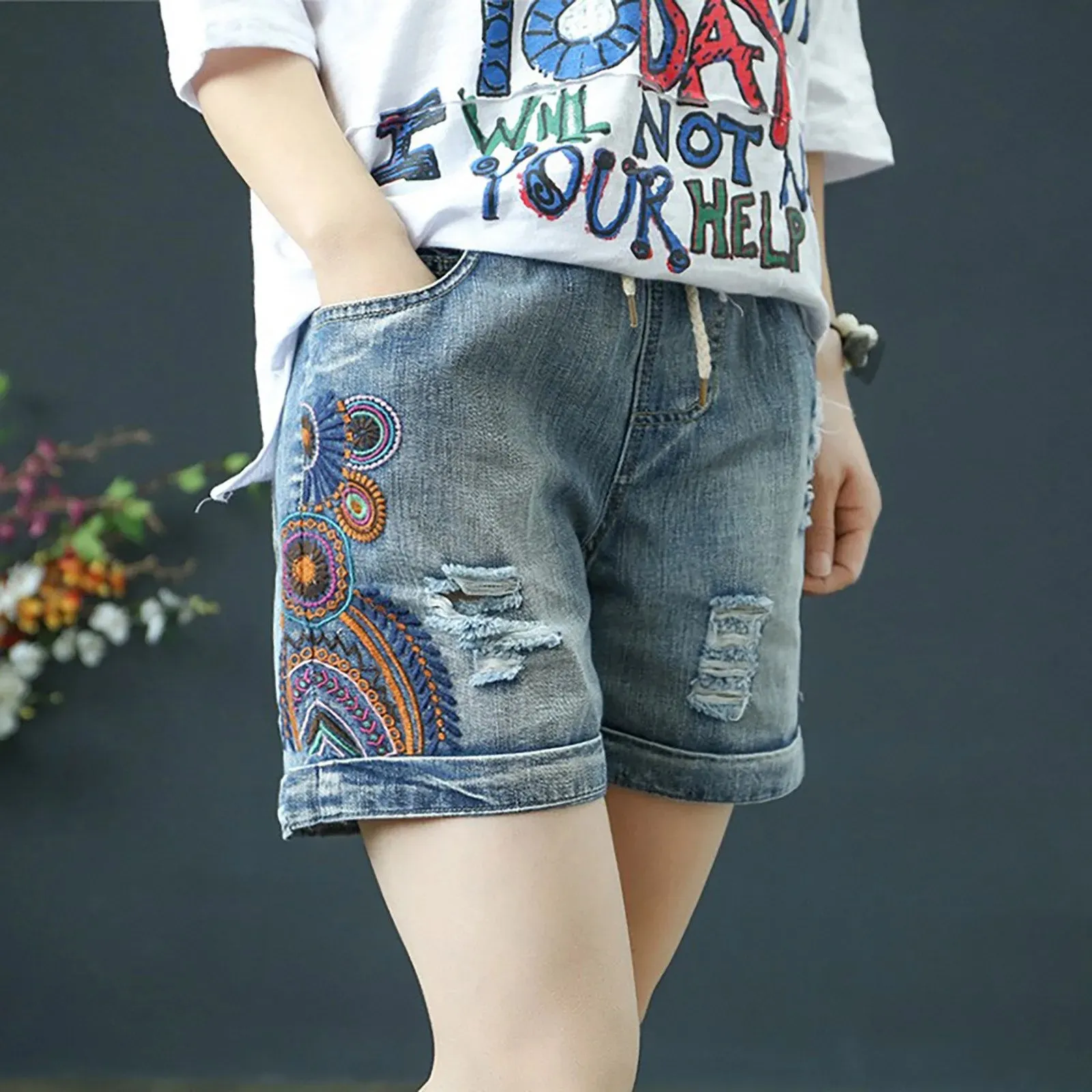 Aesthetic Denim Women 2024 New Kawaii Cute Printed Jeans Femme Summer Shorts