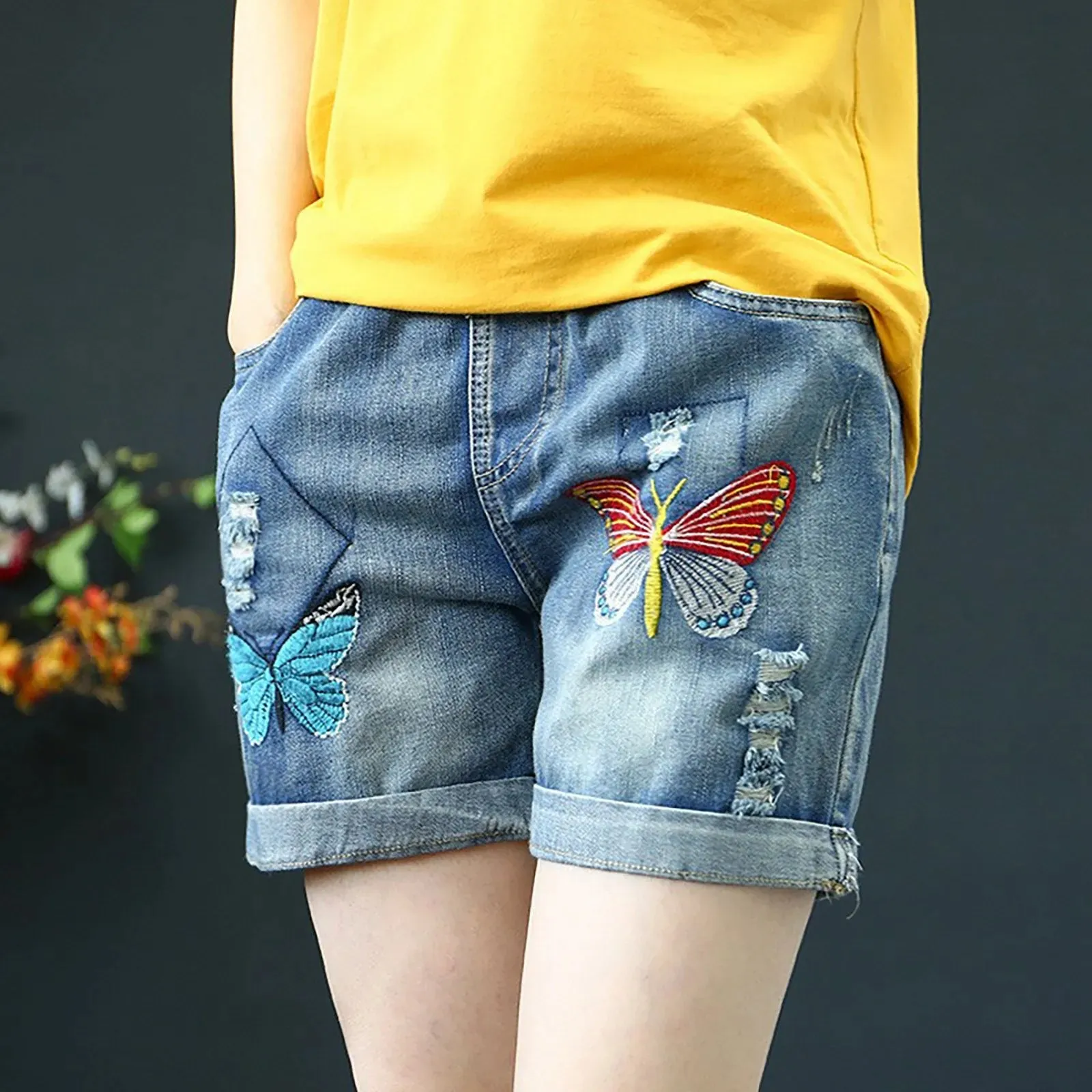 Aesthetic Denim Women 2024 New Kawaii Cute Printed Jeans Femme Summer Shorts