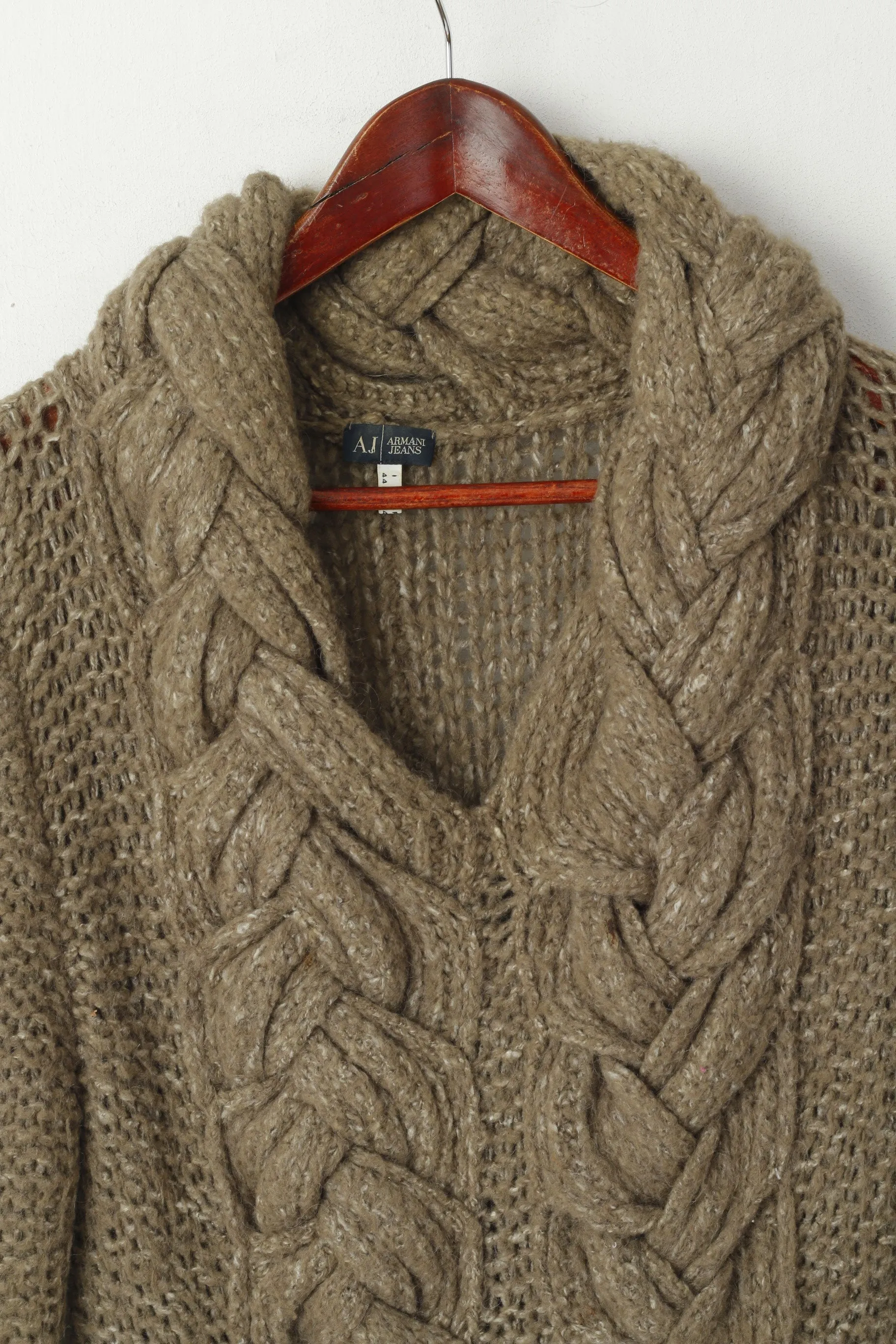 Armani Jeans Women 14 40 M Jumper Khaki Plaited Knit Mohair Asymmetric Sweater