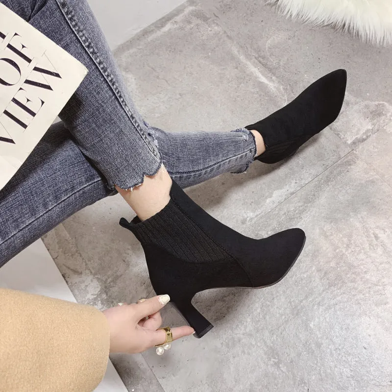 Autumn and Winter New Boots Korean Style Pointed Sleeve Short Boots Women's Foreign Trade Fashion Ankle Boots Women's Fashion Boots Women