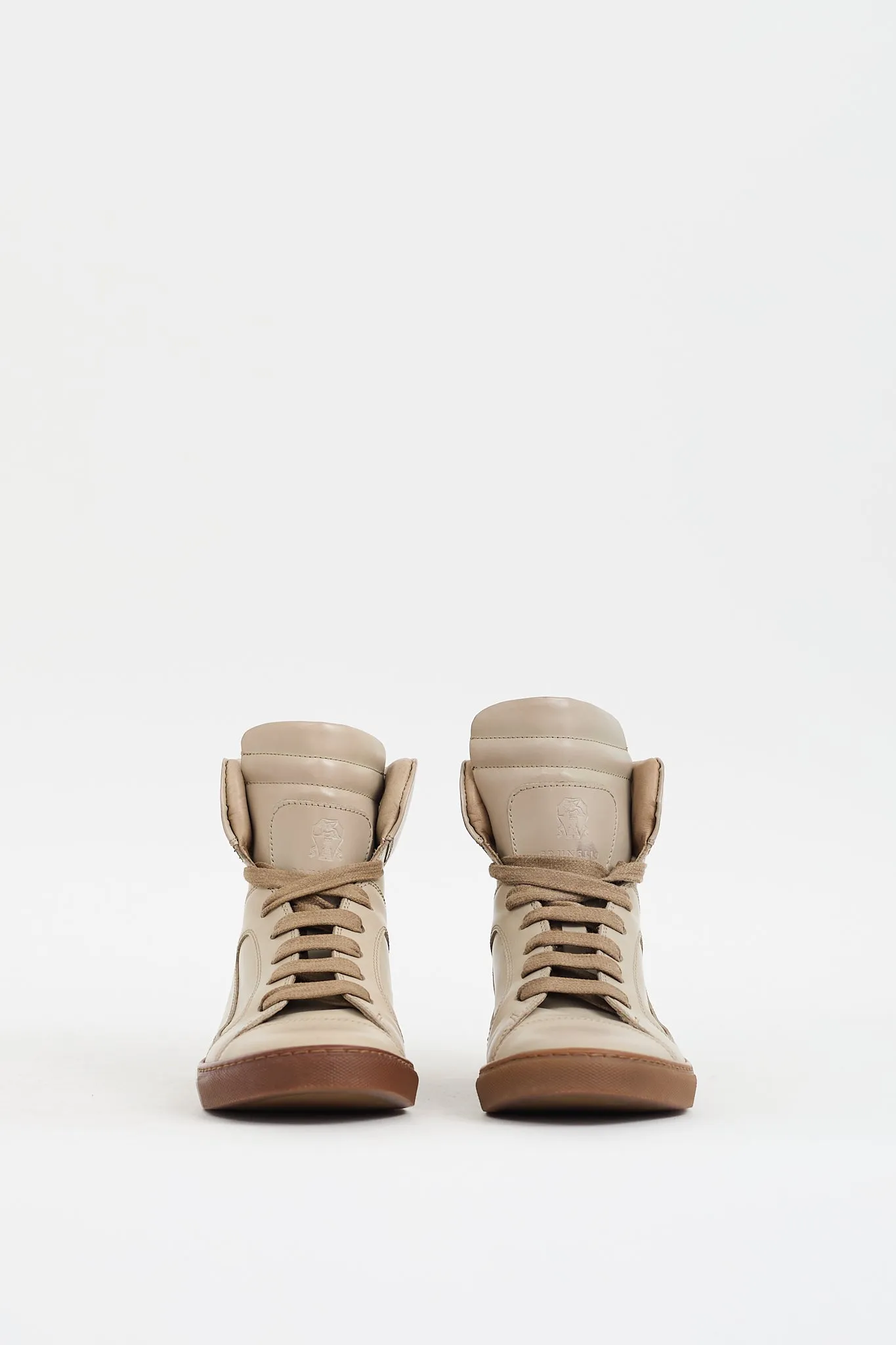 Beige Leather High Top Sneaker