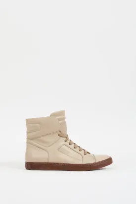 Beige Leather High Top Sneaker