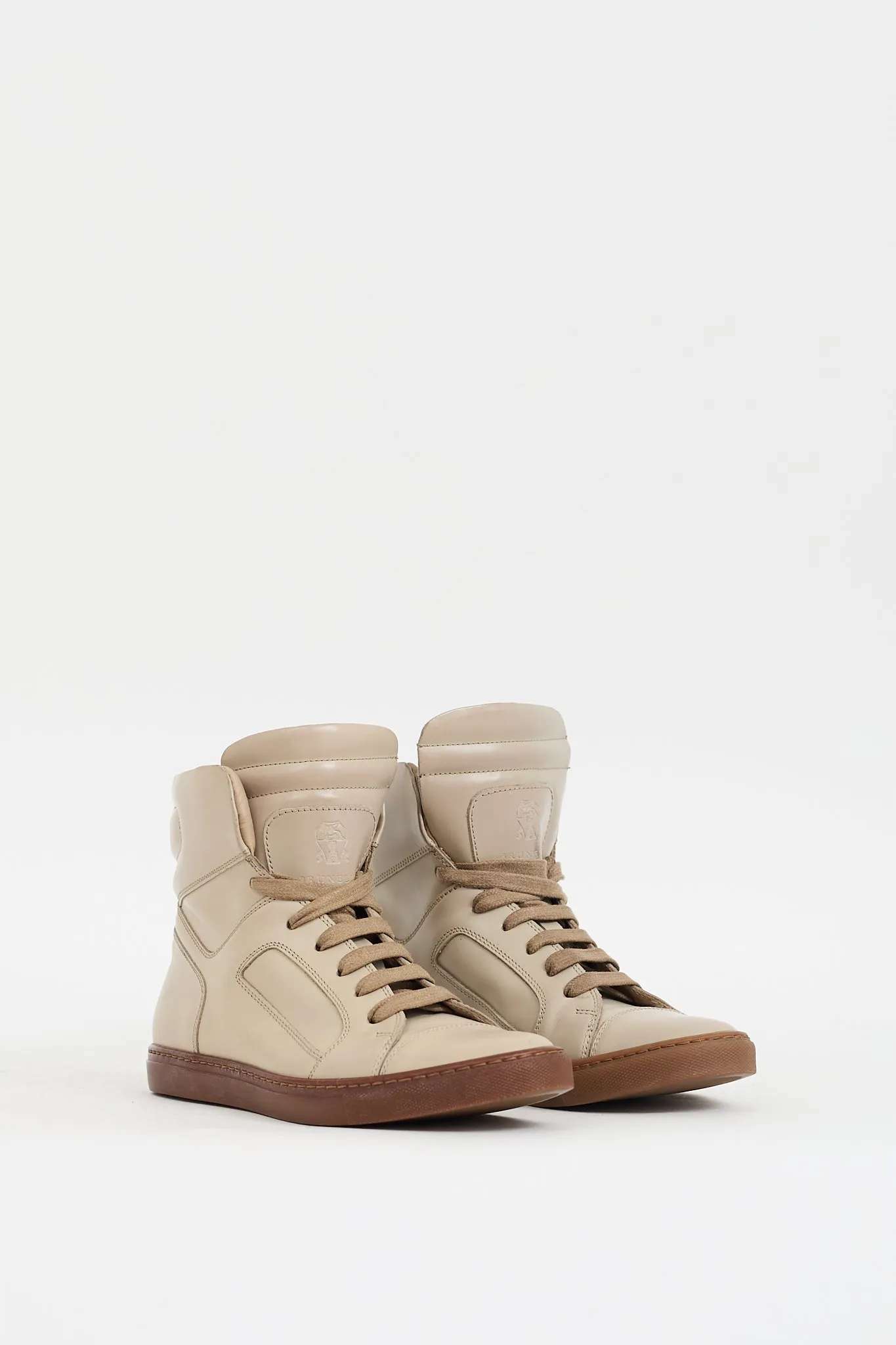 Beige Leather High Top Sneaker