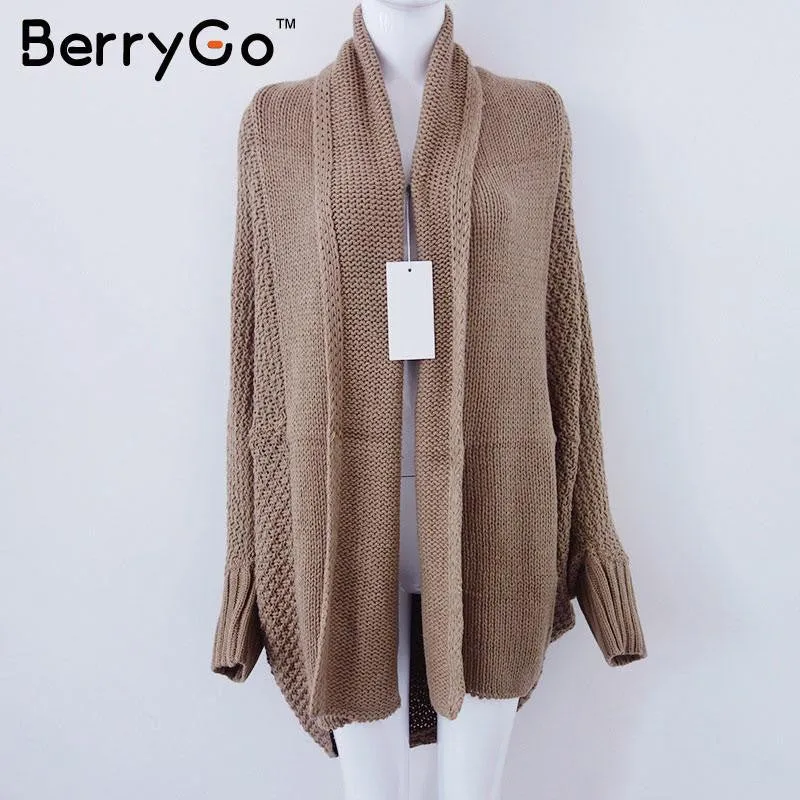 BerryGo batwing sleeve knitted cardigan sweaters women Fashion oversized shrug sweater Autumn winter warm long sweater jumpers