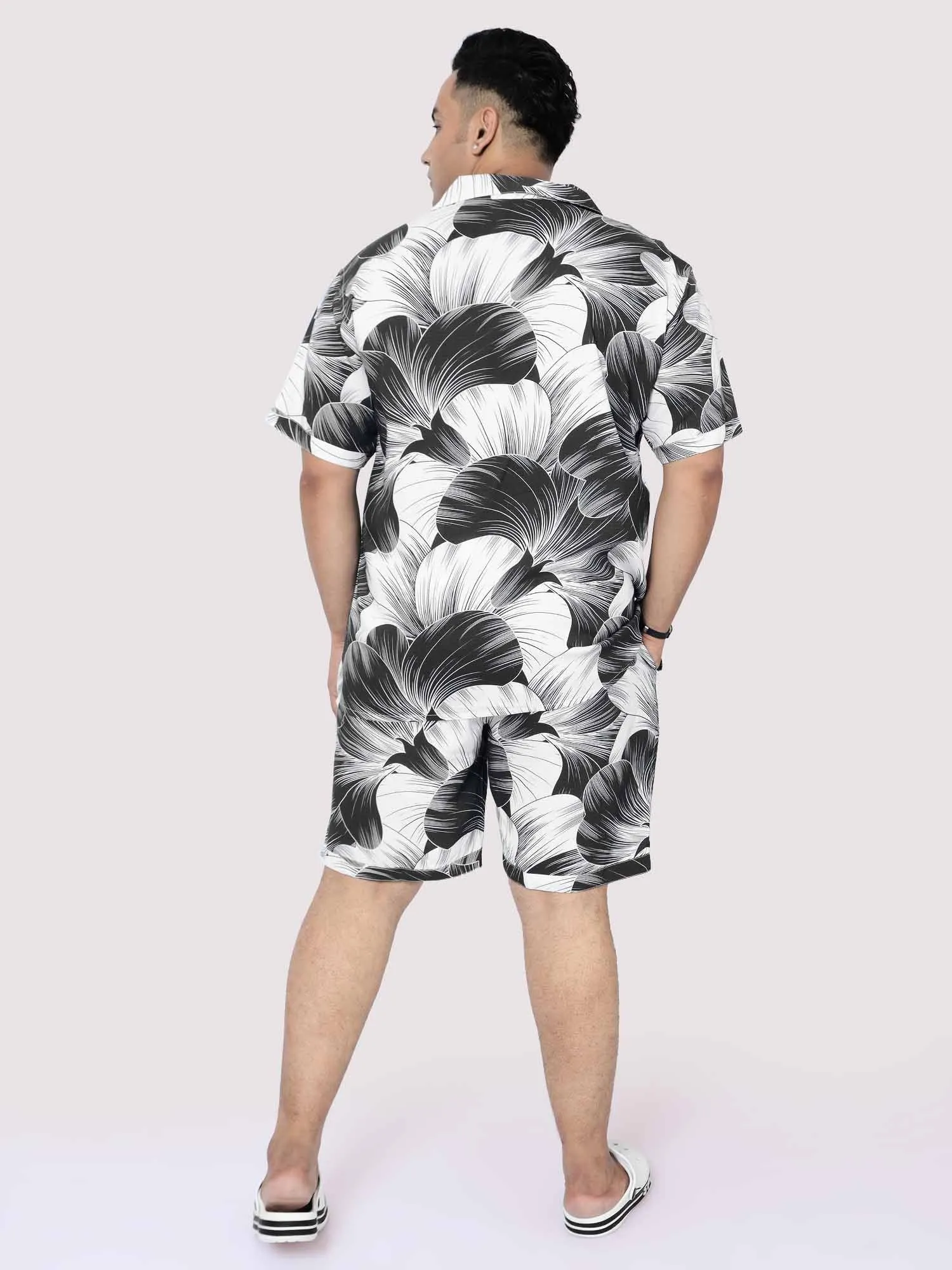 Black Big Flower Digital Printed Half Co-Ords Men's Plus Size