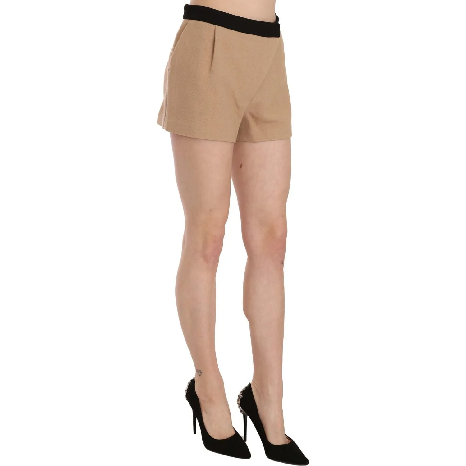 Costume National Chic Beige Mid Waist Mini Shorts