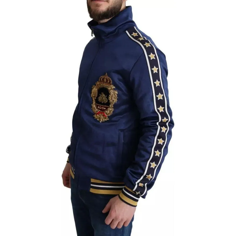 Dolce & Gabbana Blue Heraldic Patch Striped King Bee Sweater