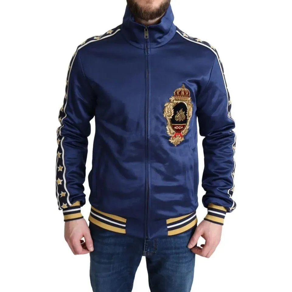 Dolce & Gabbana Blue Heraldic Patch Striped King Bee Sweater