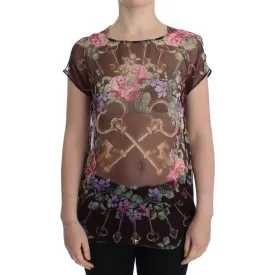 Dolce & Gabbana Elegant Floral Silk Blouse with Cap Sleeves