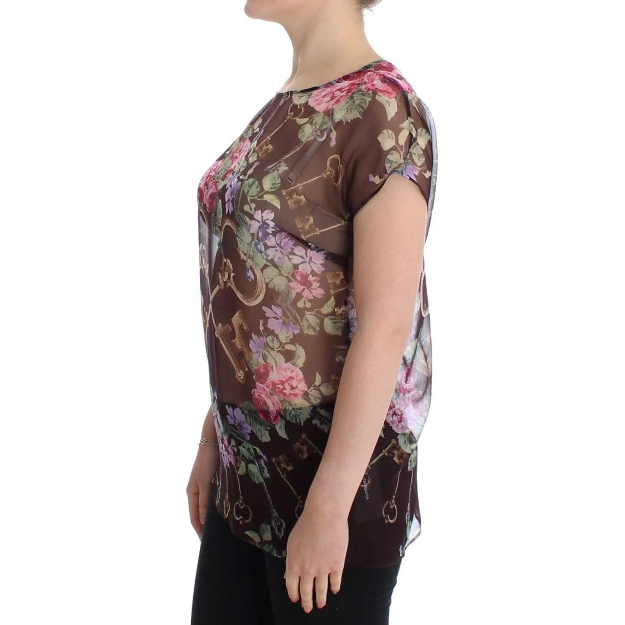 Dolce & Gabbana Elegant Floral Silk Blouse with Cap Sleeves