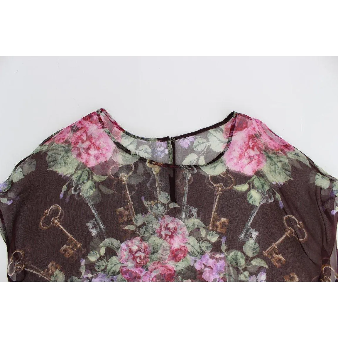 Dolce & Gabbana Elegant Floral Silk Blouse with Cap Sleeves