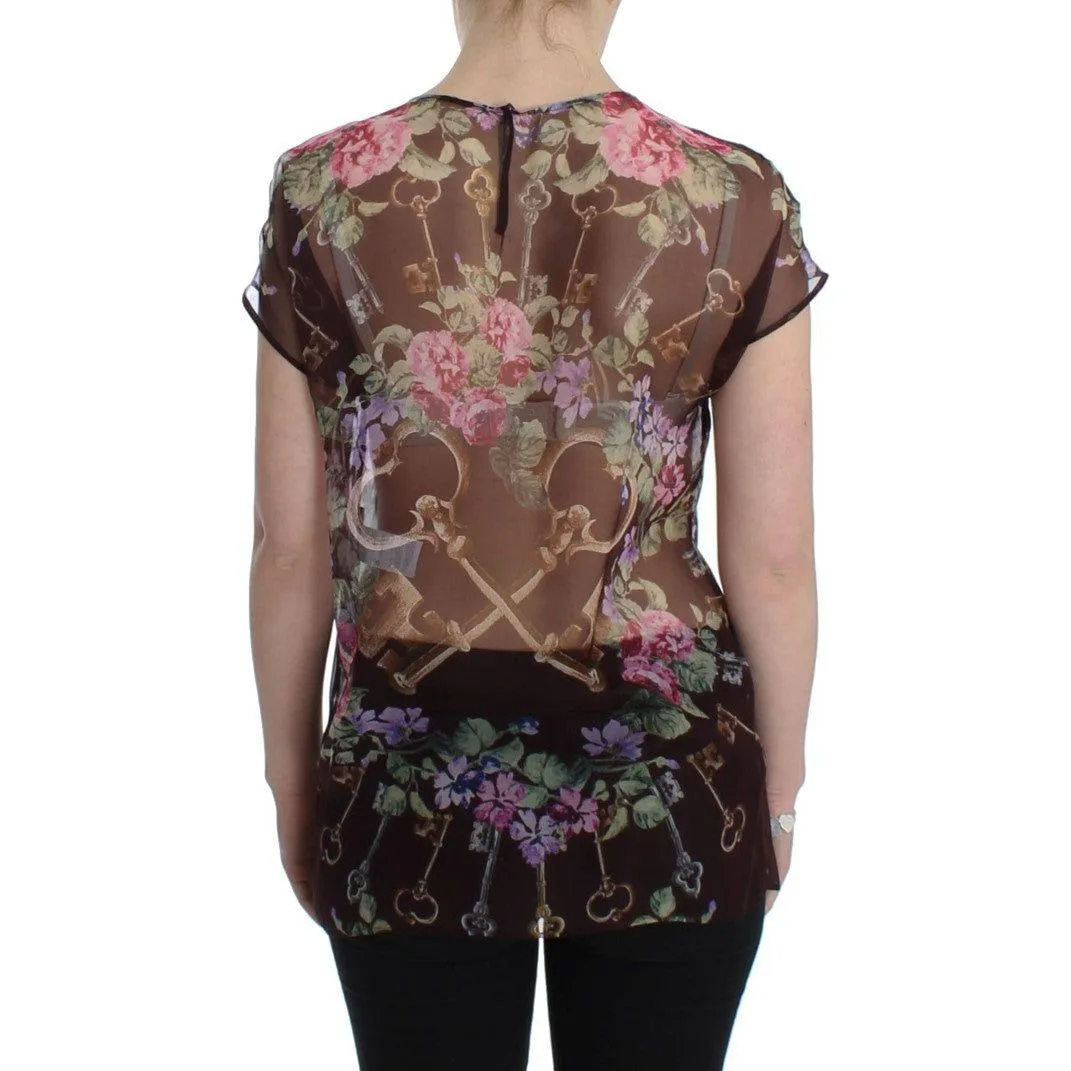 Dolce & Gabbana Elegant Floral Silk Blouse with Cap Sleeves