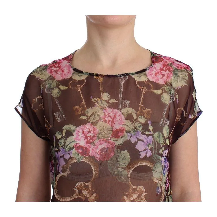 Dolce & Gabbana Elegant Floral Silk Blouse with Cap Sleeves