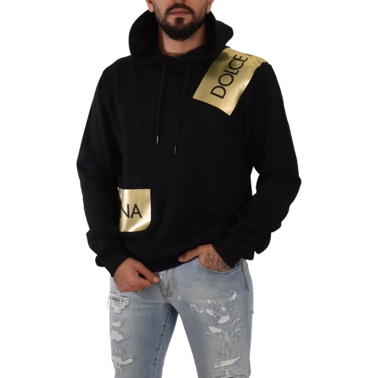 Dolce & Gabbana Elevate Your Style with a Black Golden-Logo Pullover