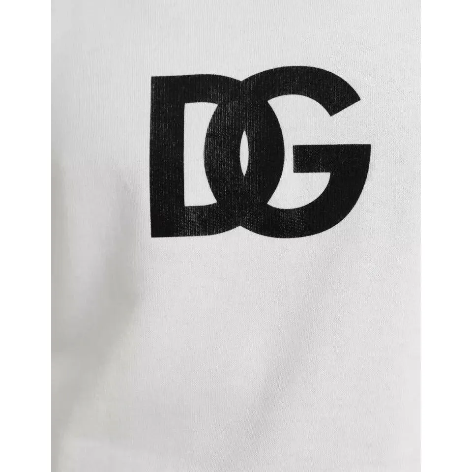 Dolce & Gabbana White Logo Cotton Crew Neck Pullover Sweater