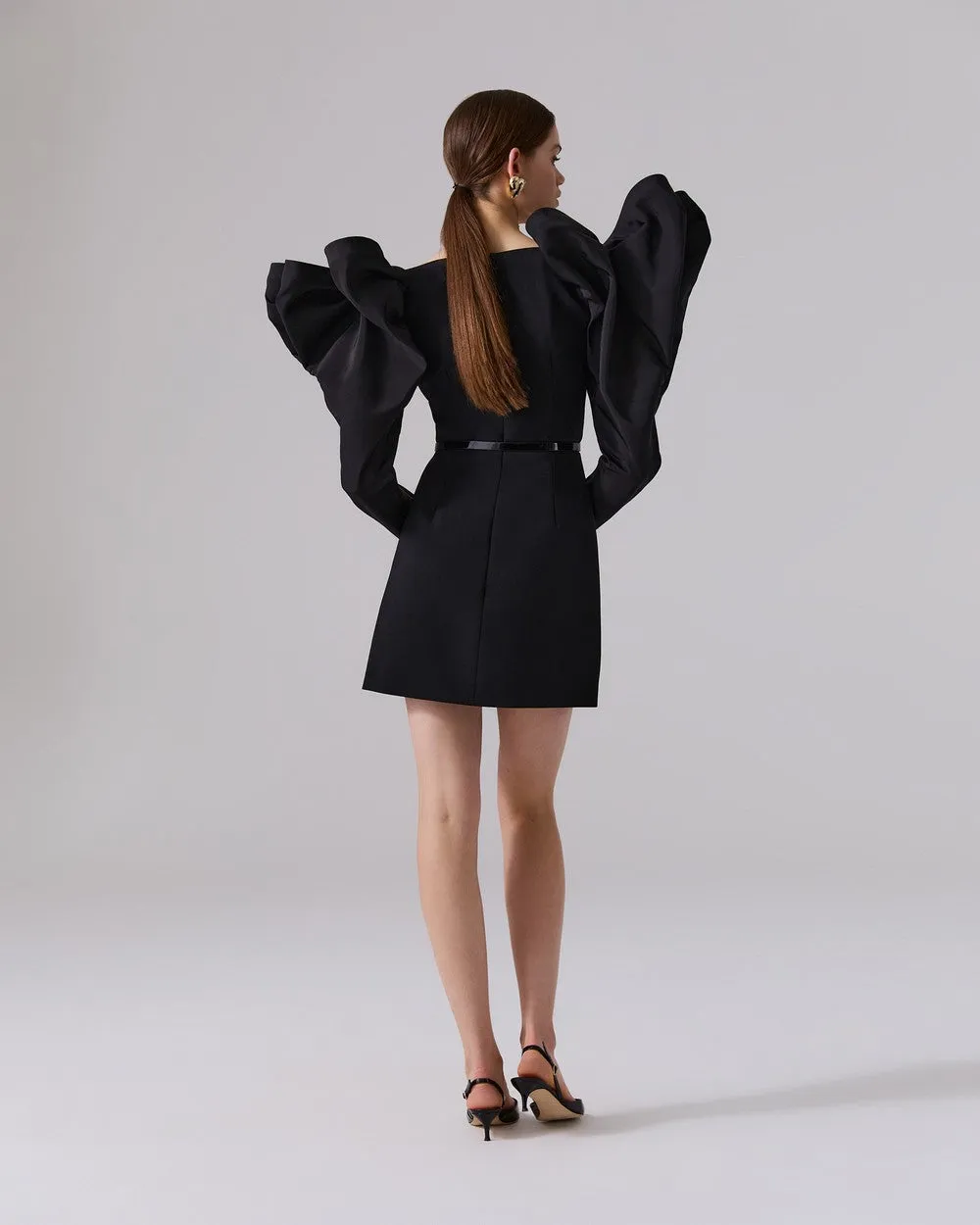 Dramatic Bow Sleeve Wrap Mini Dress