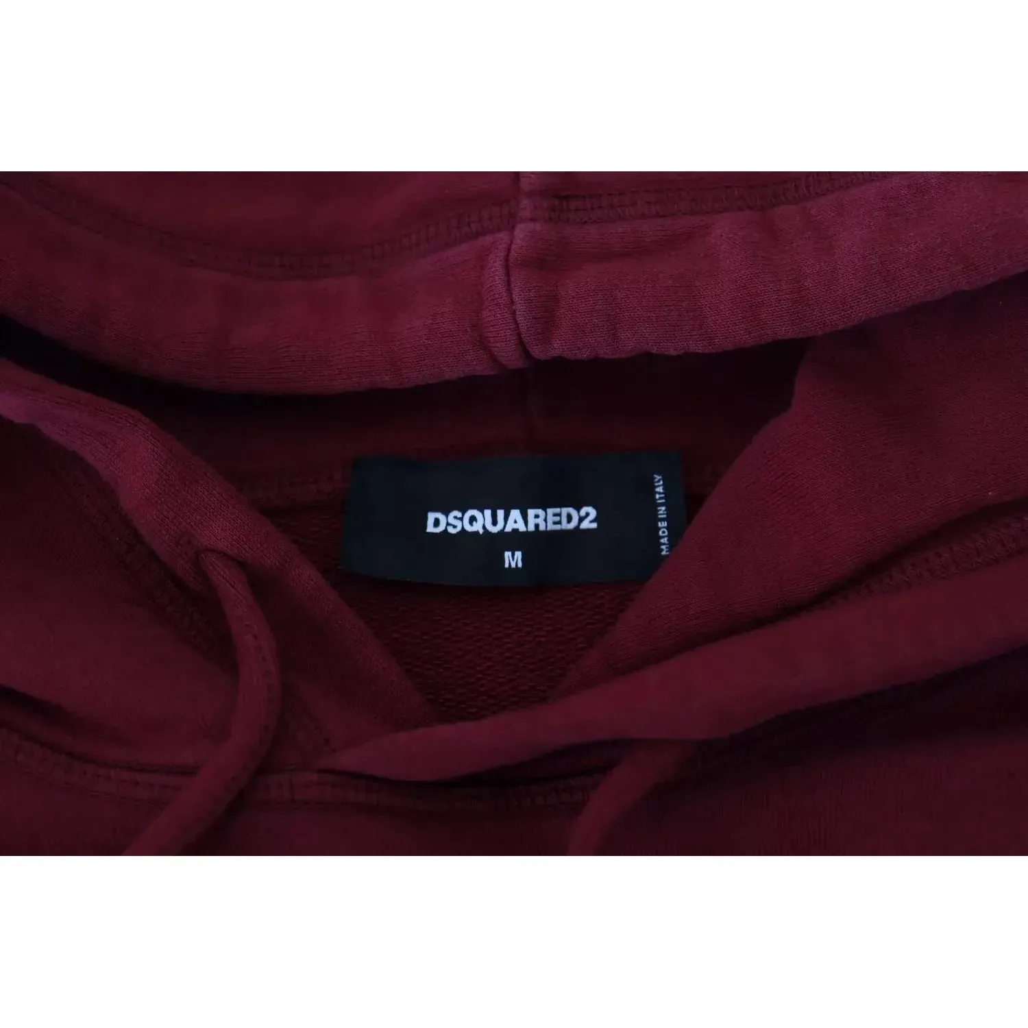 Dsquared² Maroon Cotton Tattered Hooded Printed Pullover Sweater