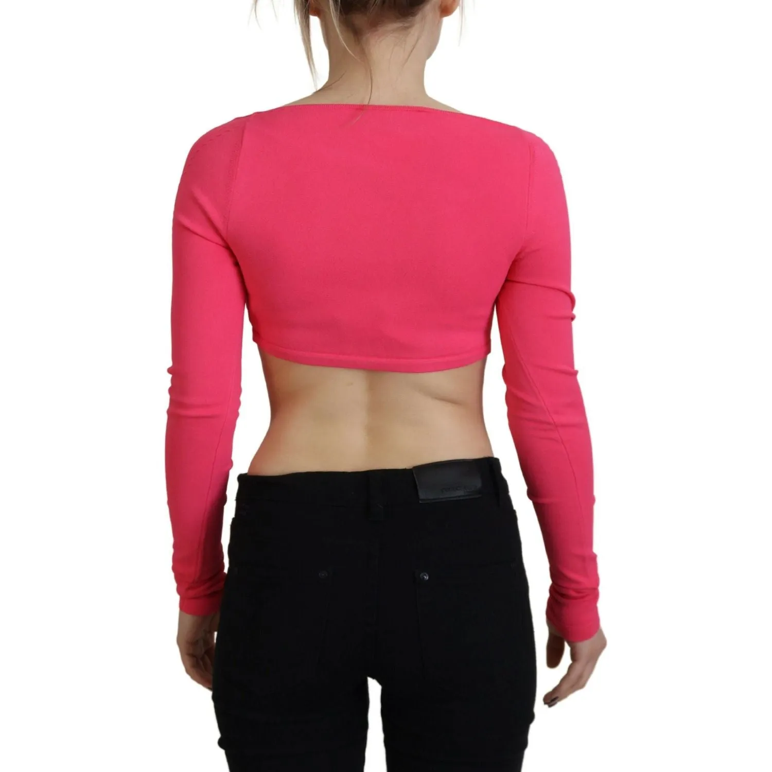 Dsquared² Pink Viscose Knit Square Neck Long Sleeves Top