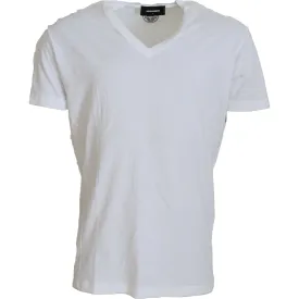 Dsquared² White Cotton Linen Short Sleeves V-neck T-shirt