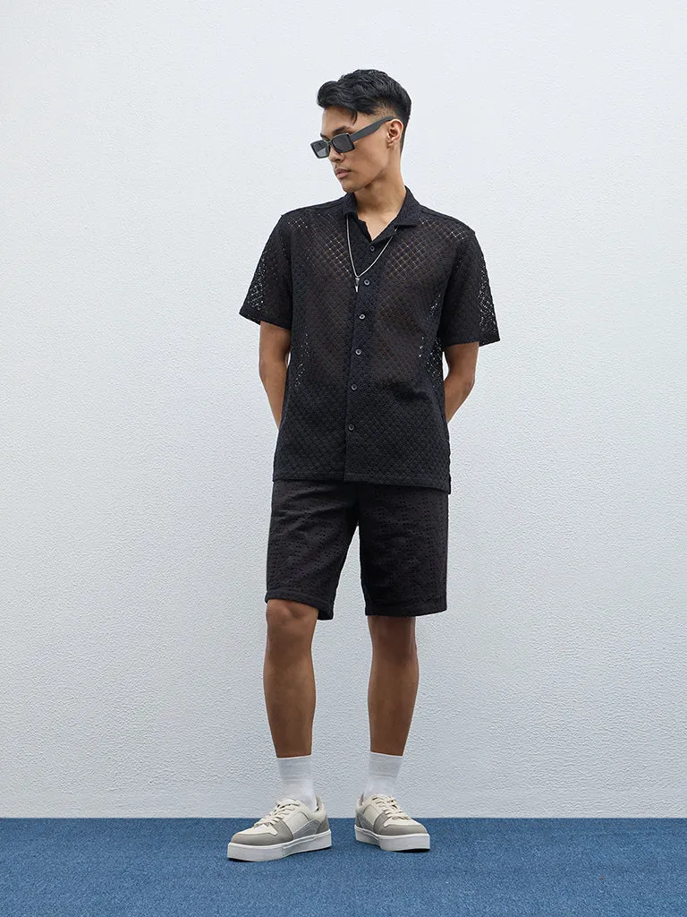 ETA Black Cut-Out Detailed Mid-Rise Cotton Blend Shorts