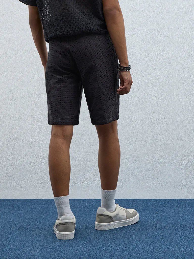 ETA Black Cut-Out Detailed Mid-Rise Cotton Blend Shorts