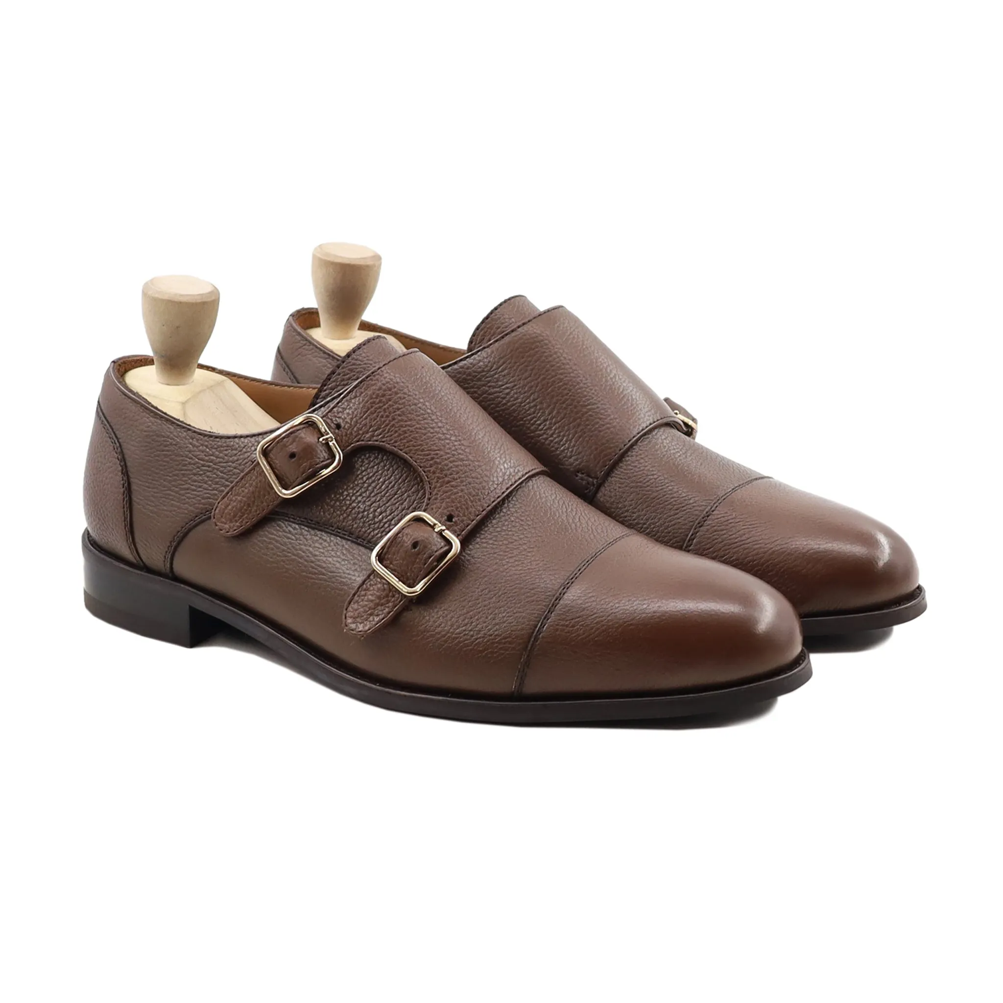 Glacier - Men's Brown Pebble Grain Leather Double Monkstrap