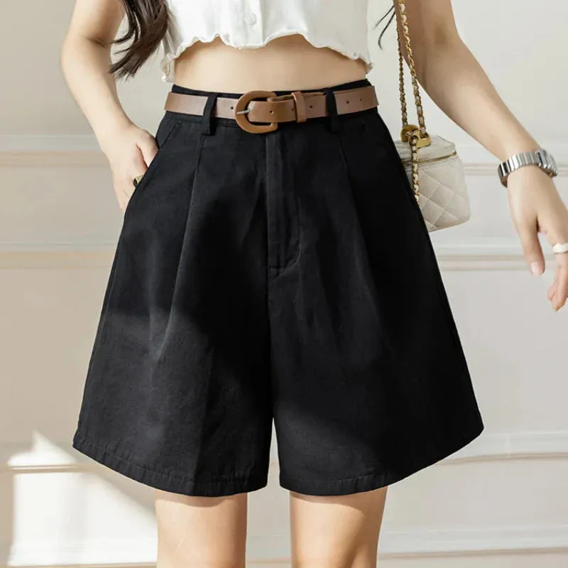 High Waist Boyfriend Style Sashes Loose A-line Short