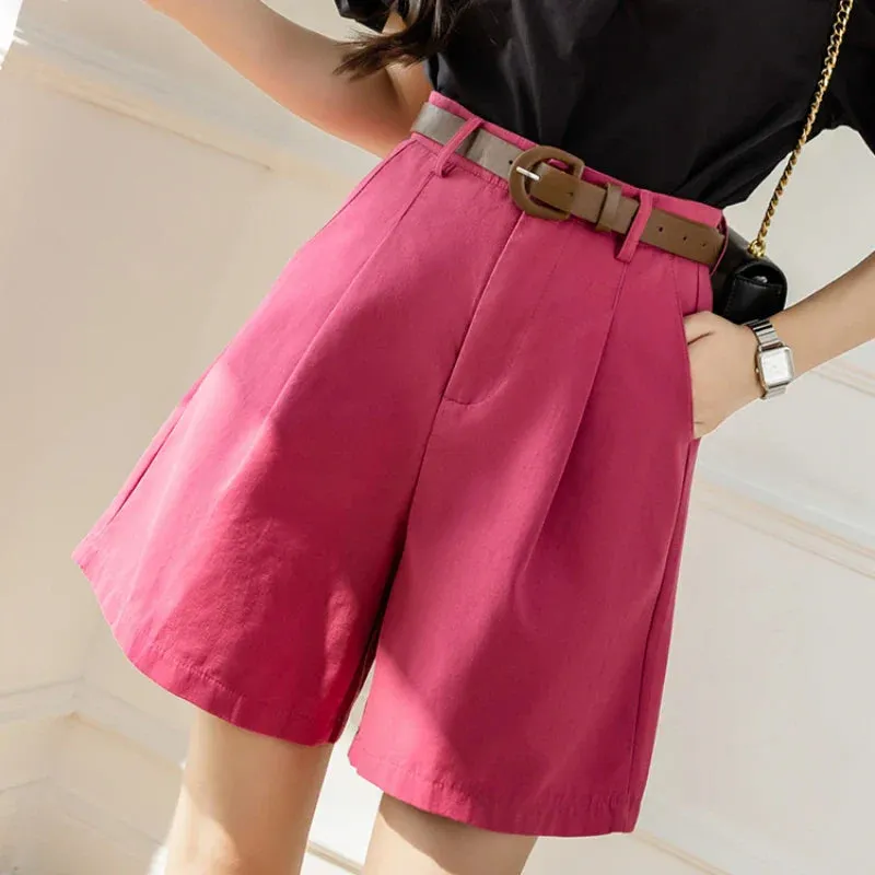 High Waist Boyfriend Style Sashes Loose A-line Short