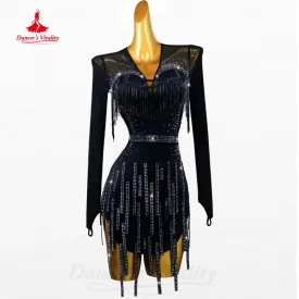 Latin Dance Competition Dresses Customized Rhinestone Tassel Sexy Backless Dress Women Tango Rumba Chacha Performance Costumes