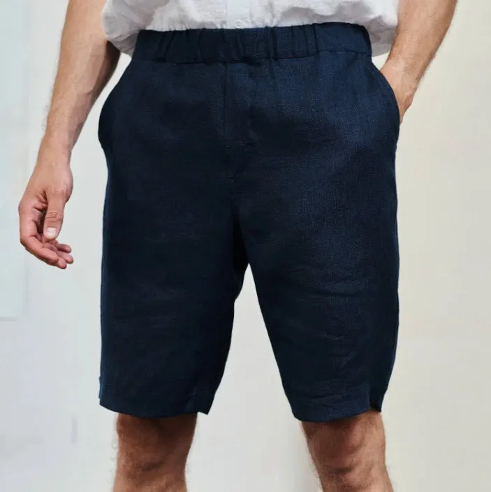 Linen Cumin Shorts - Bilberry Blue