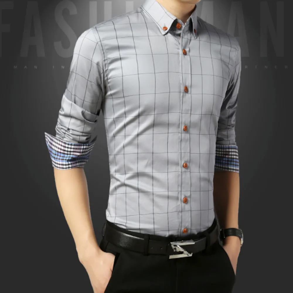 Mens Long Sleeve Plaid Shirt With Inner Details