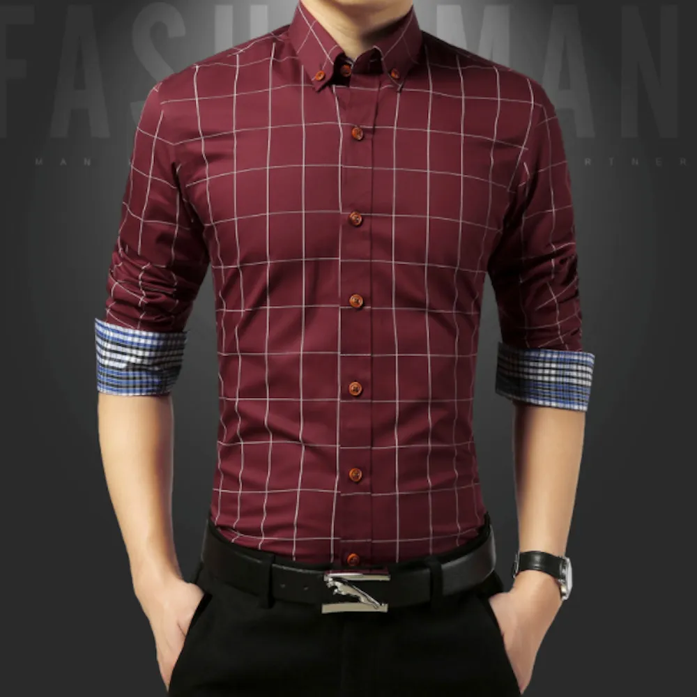 Mens Long Sleeve Plaid Shirt With Inner Details