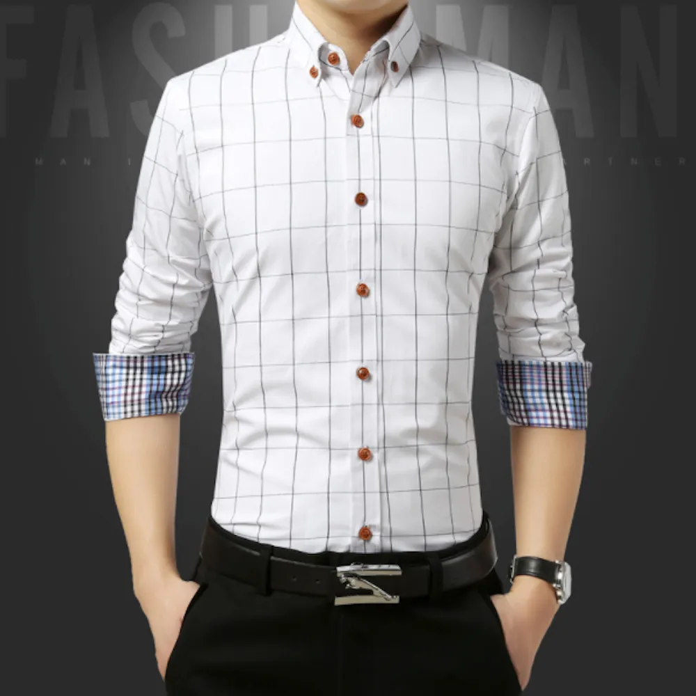 Mens Long Sleeve Plaid Shirt With Inner Details