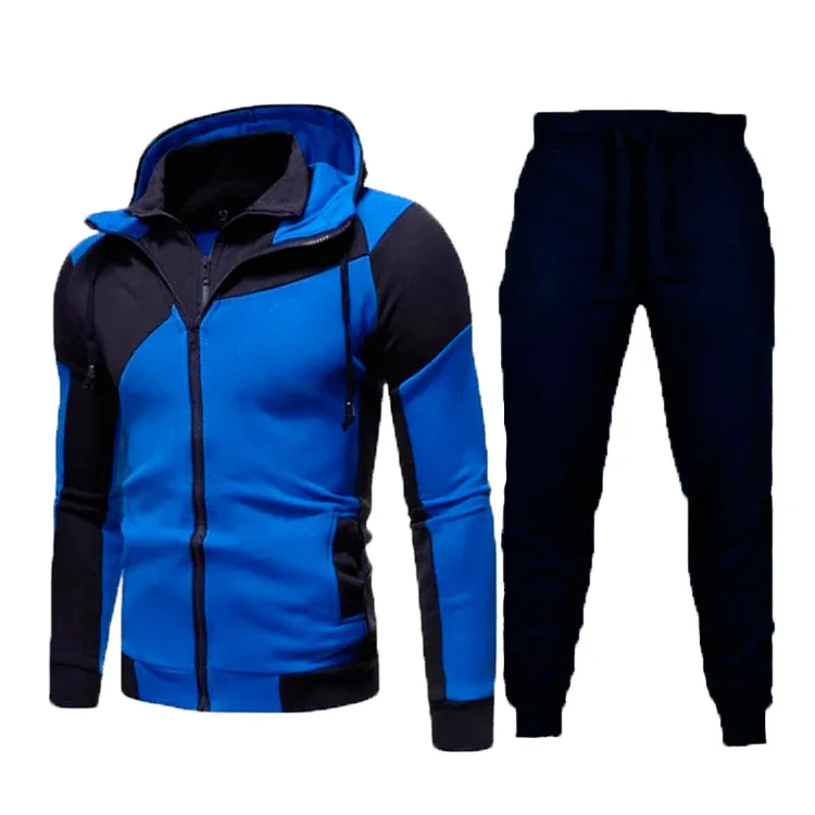 Men's Slim Double Zip Hooded Cardigan Hoodie Joggers Two Piece Set