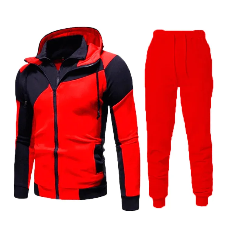 Men's Slim Double Zip Hooded Cardigan Hoodie Joggers Two Piece Set