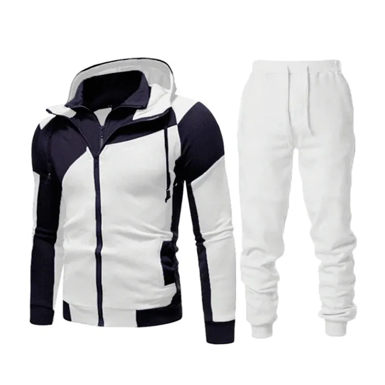 Men's Slim Double Zip Hooded Cardigan Hoodie Joggers Two Piece Set