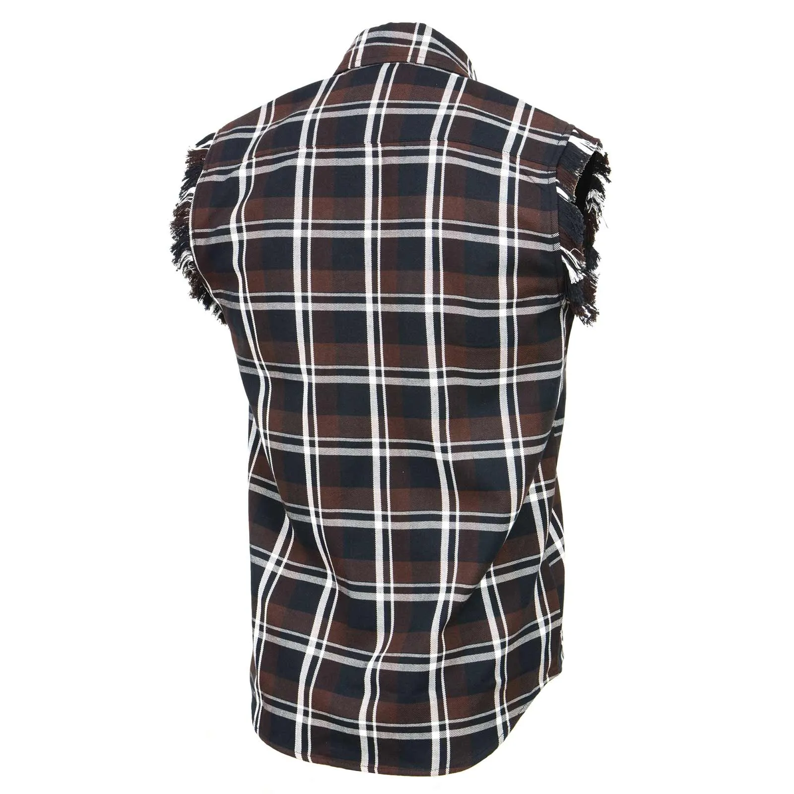 Milwaukee Leather MNG11693 Men’s Classic Black and Brown Button-Down Flannel Cut Off Frayed Sleeveless Casual Shirt