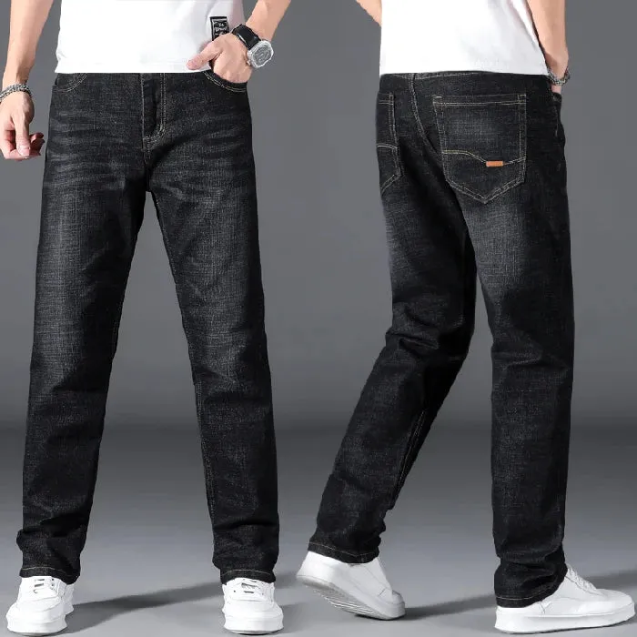 Plus Size 42 44 46 48 50 Classic Men's Jeans Loose Straight Black Blue Jeans Stretch Business Casual Trousers Male Brand Pants