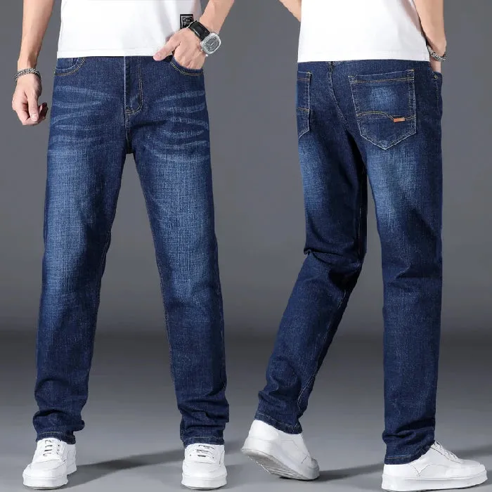 Plus Size 42 44 46 48 50 Classic Men's Jeans Loose Straight Black Blue Jeans Stretch Business Casual Trousers Male Brand Pants