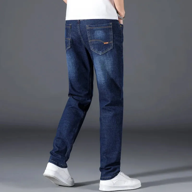 Plus Size 42 44 46 48 50 Classic Men's Jeans Loose Straight Black Blue Jeans Stretch Business Casual Trousers Male Brand Pants