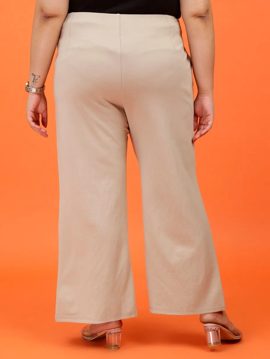 Plus Size Women Beige Boot Cut Trouser