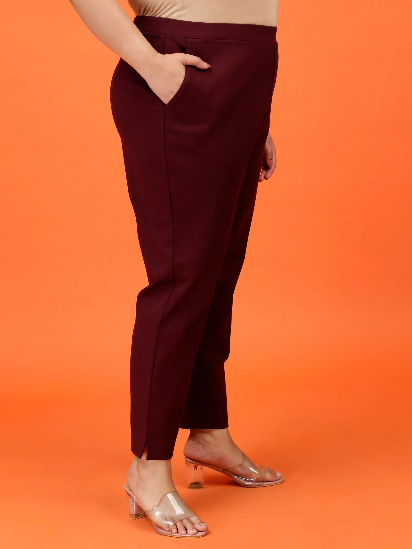 Plus Size Women Maroon Cigarette Pants