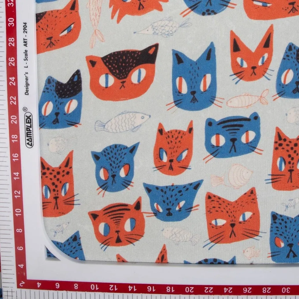 Red Blue Quirky Print Chinnon Chiffon Fabric