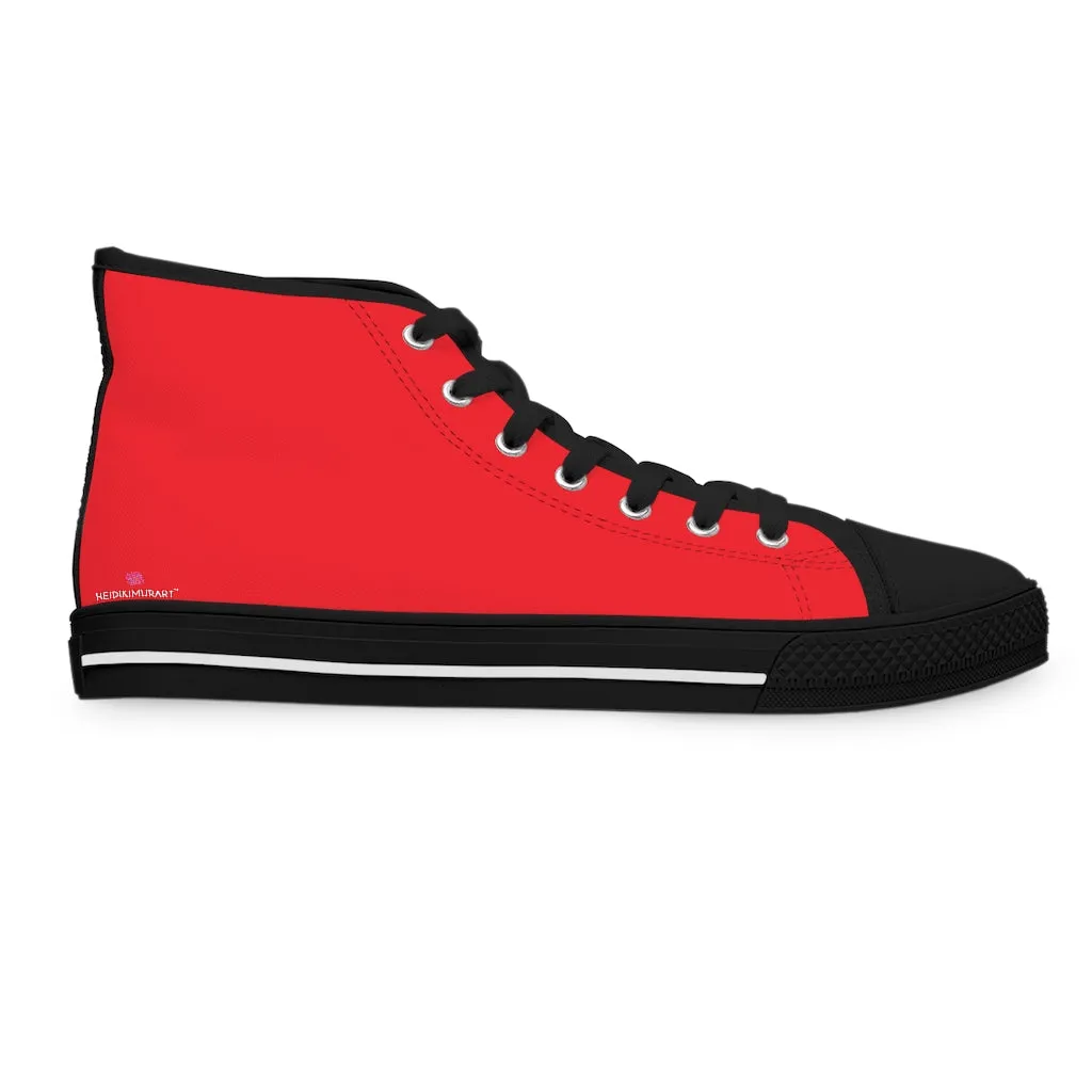 Red Ladies' High Tops, Solid Color Best Women's High Top Canvas Tennis Shoes Fashion Sneakers