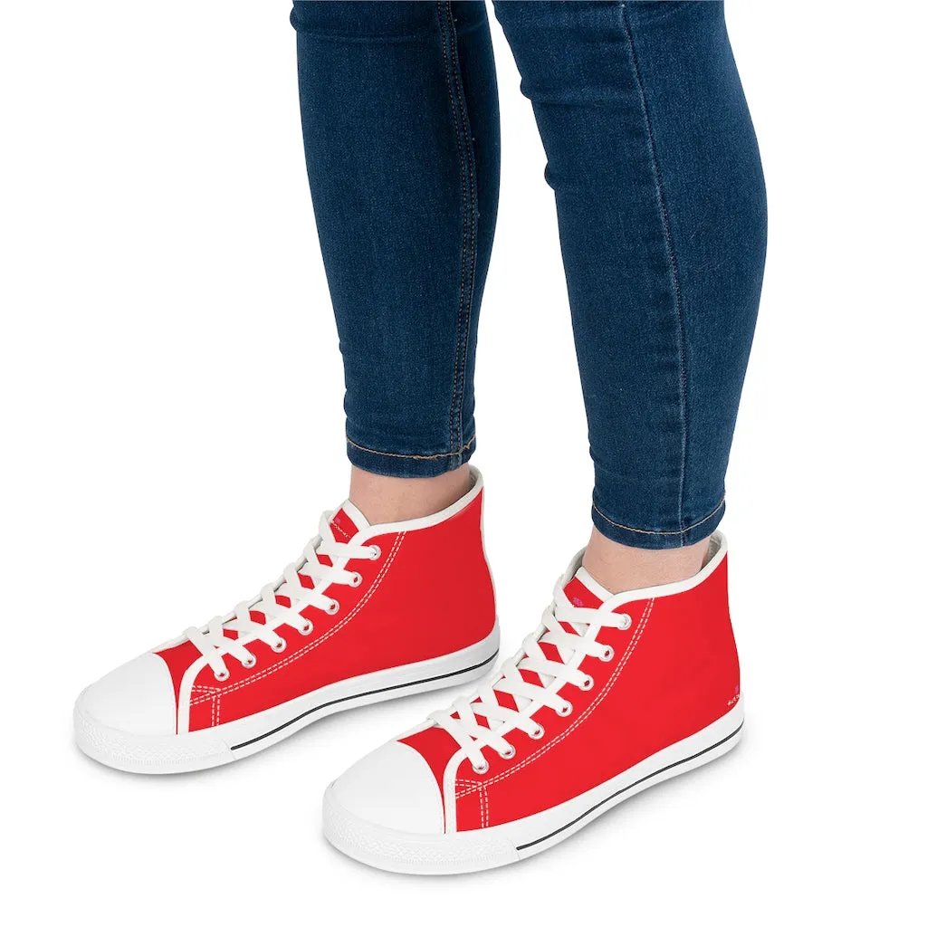 Red Ladies' High Tops, Solid Color Best Women's High Top Canvas Tennis Shoes Fashion Sneakers