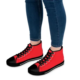 Red Ladies' High Tops, Solid Color Best Women's High Top Canvas Tennis Shoes Fashion Sneakers