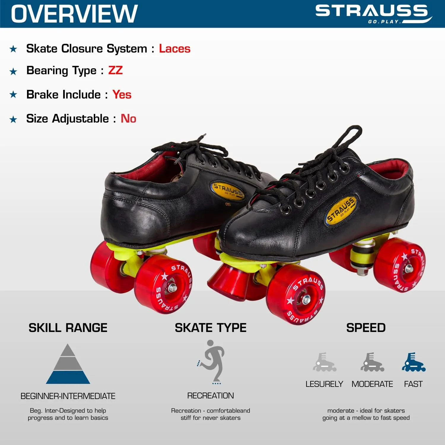 STRAUSS Gripper Skating Shoes | Fixed Body Roller Skates | Shoe Skate with PVC Wheel |Ideal for Boys, Girls and Kids |Suitable for All Skill Level | Ideal for Kids (6-7 Years), Size-12,(Red/Black)