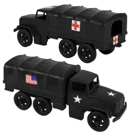 TimMee Plastic Army Men TRUCKS - Black M34 Deuce and a Half Cargo Vehicles US Made