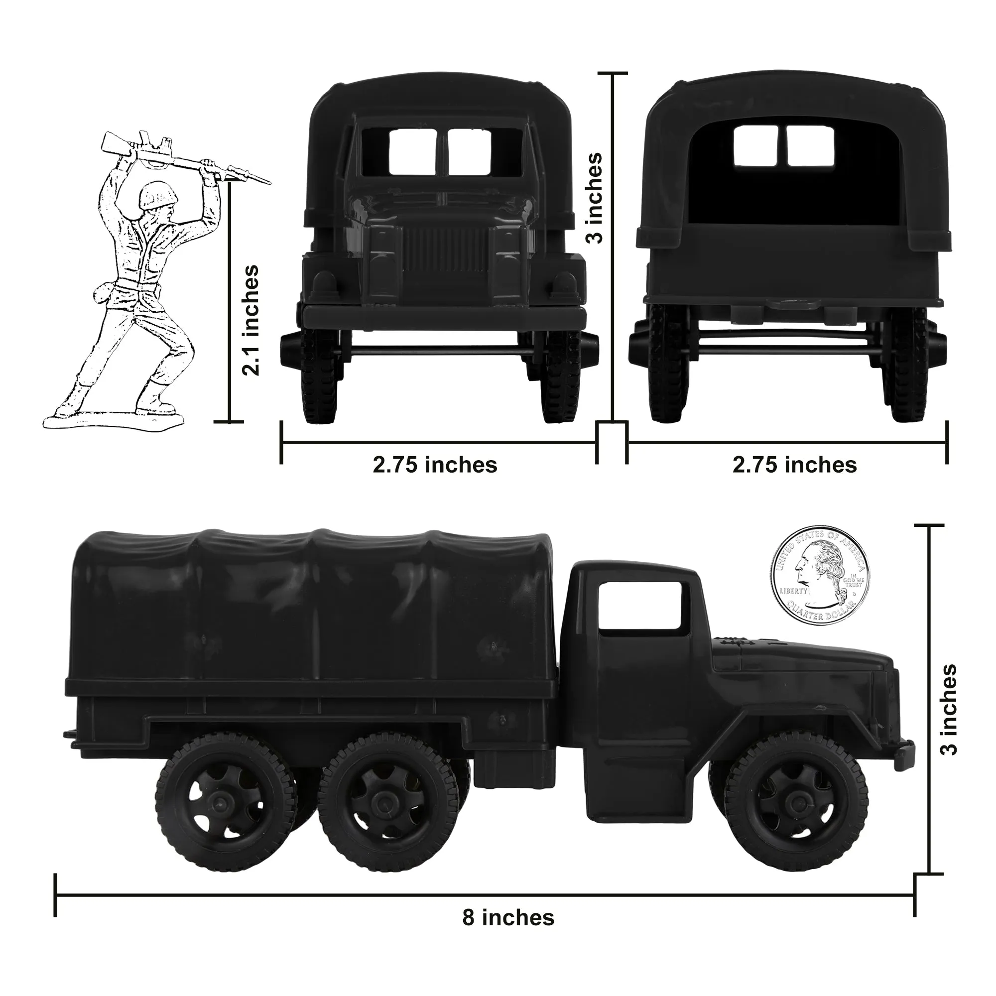 TimMee Plastic Army Men TRUCKS - Black M34 Deuce and a Half Cargo Vehicles US Made